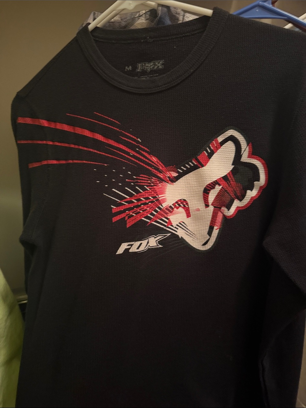Fox Black Long-Sleeve Tee with Red and White Graphic